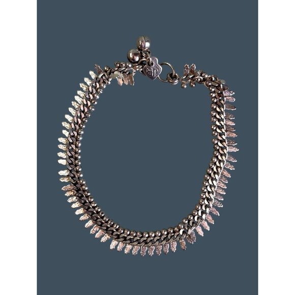 Tribal Anklet Bracelet Leaf Charms Two Bells & Heart Pendant Engraved With JR 9. - Picture 2 of 6